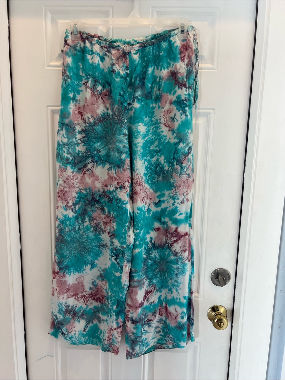Hecho A Mano 100% Cotton Women Tiedye wide leg pants Size m Elastic Waist #995